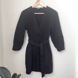 Zara Black Long Sleeve Wrap Dress S